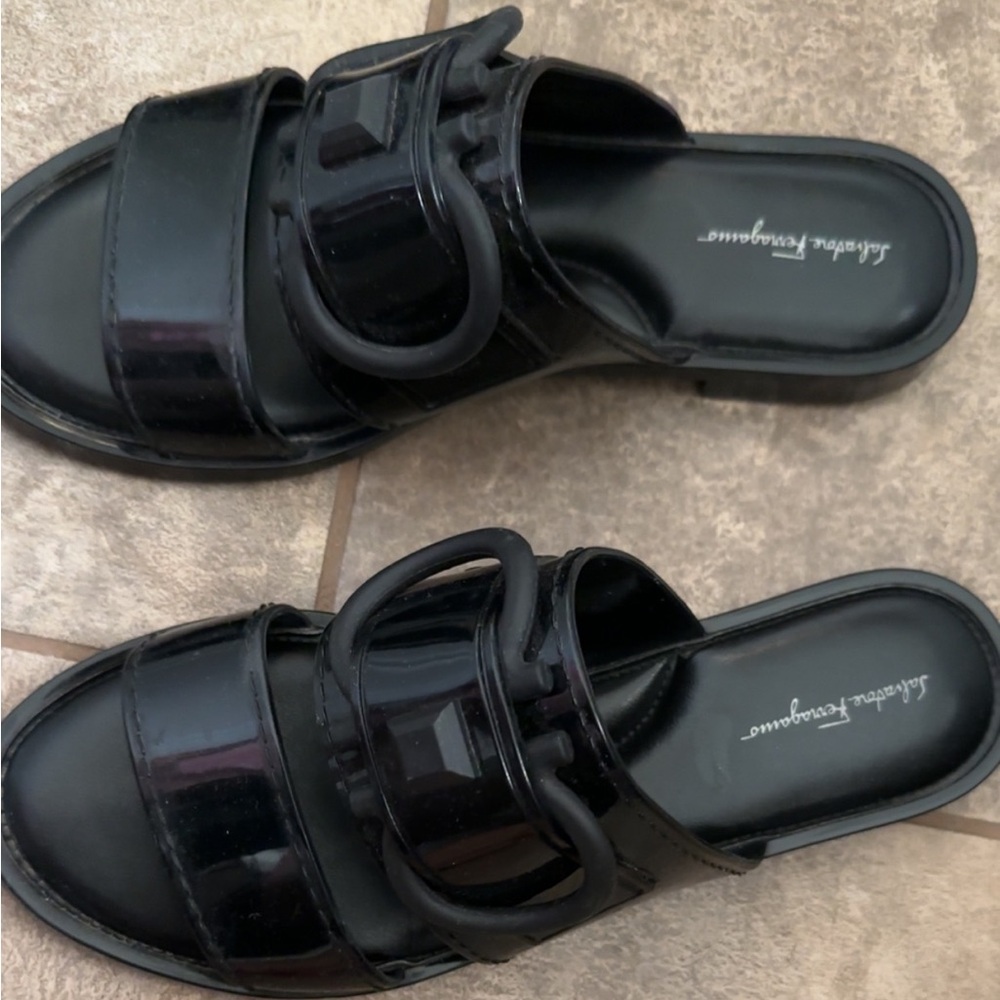Black Ferragamo slides size 9